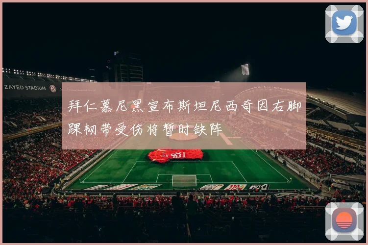 拜仁慕尼黑宣布斯坦尼西奇因右脚踝韧带受伤将暂时缺阵